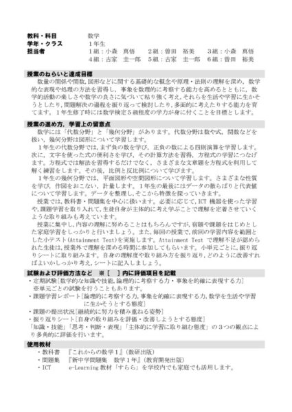 2021年度1年数学