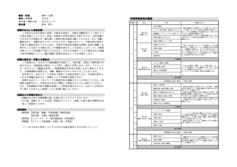 2021年度5年生物(私大)