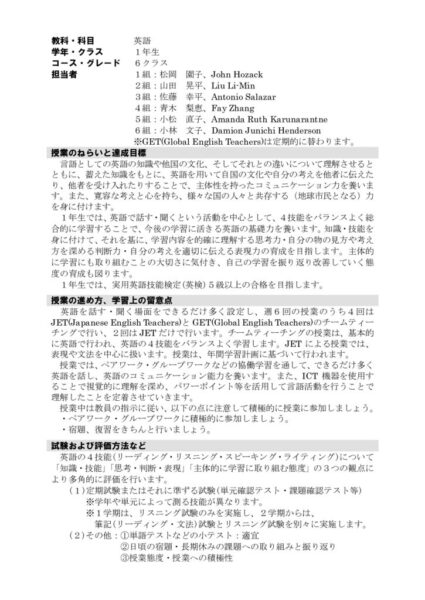 2021年度1年英語
