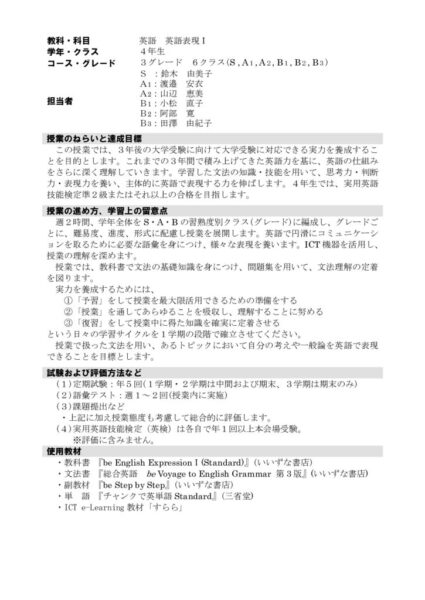 2021年度4年英語表現Ⅰ(一般)