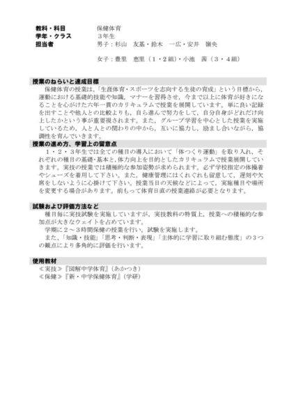 2021年度3年保健体育