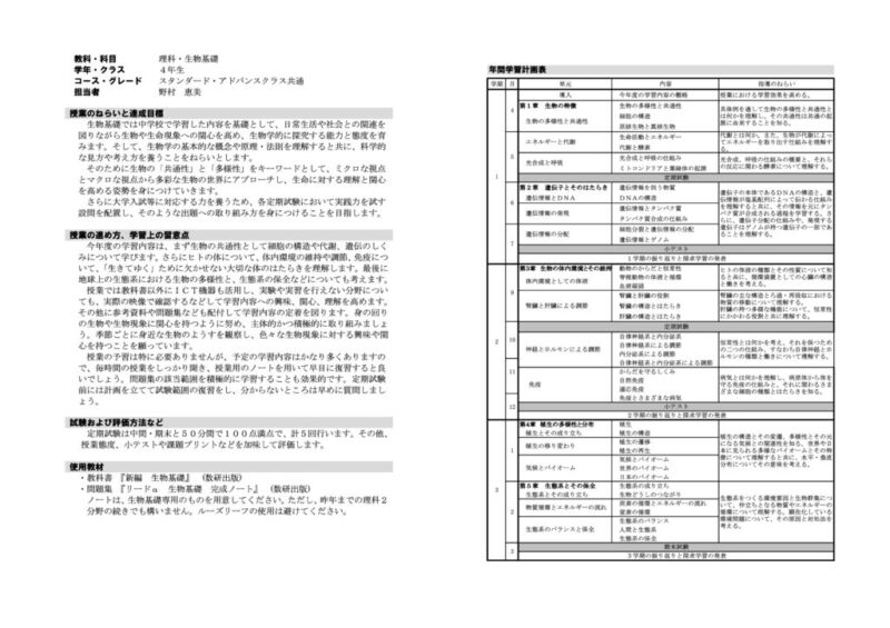 2021年度4年生物基礎(一般)