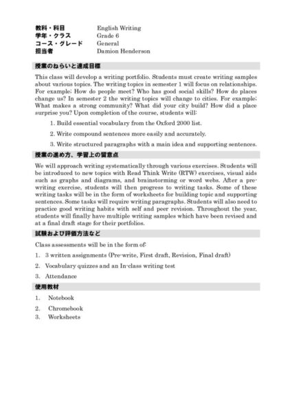 2021年度6年English Writing