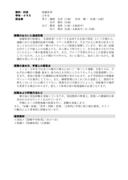 2021年度2年保健体育