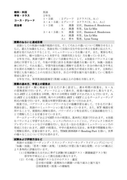 2021年度2年英語