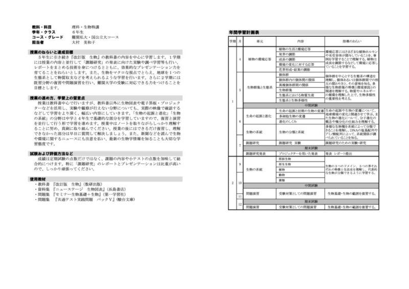 2021年度6年生物特講(難関)